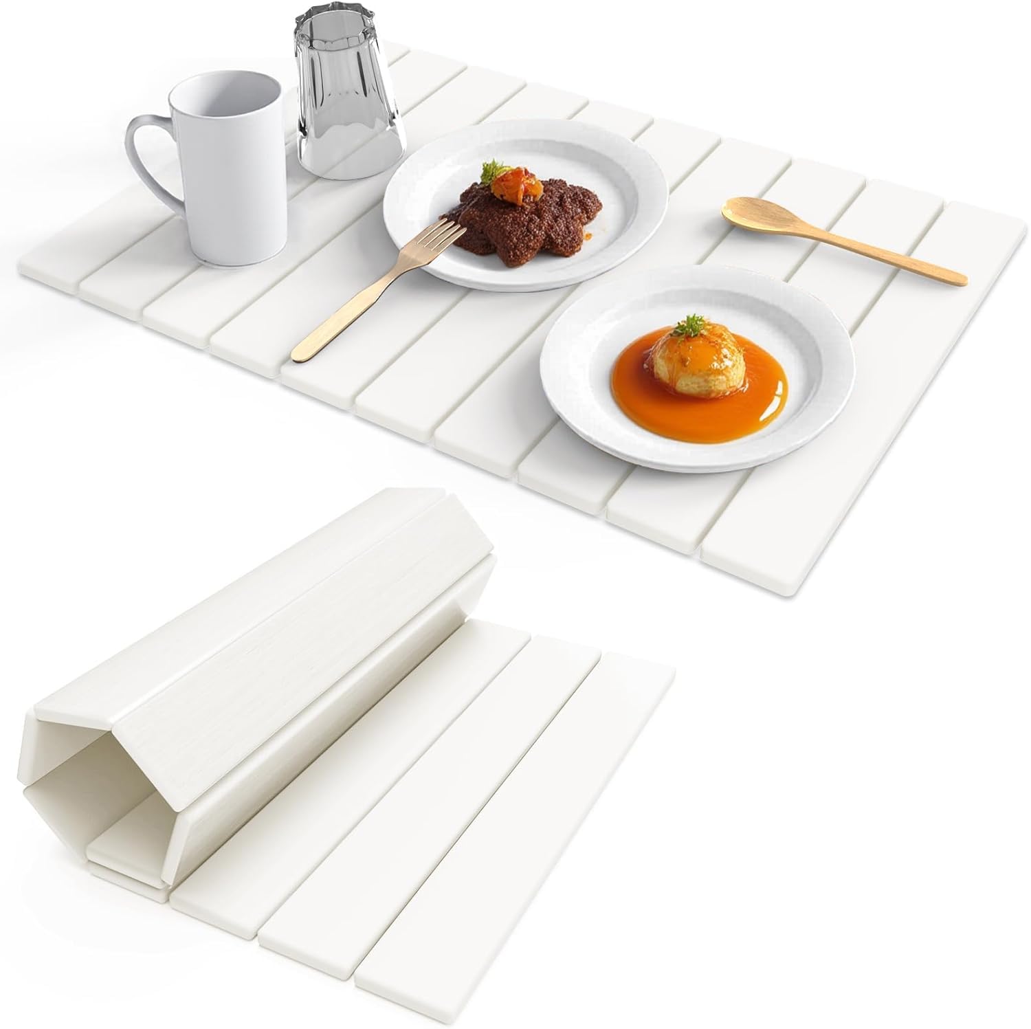 Aetherforge stone drying mat, large unfolded white keeps countertop dry and organized