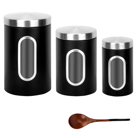 AEUNKIUO black canister set front view for tidy counter organization