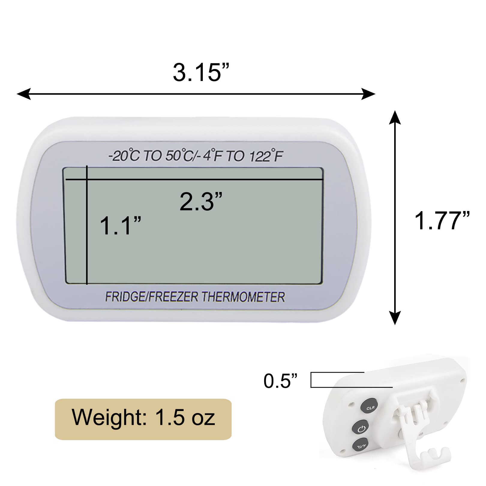 AEVETE thermometer with Celsius/Fahrenheit toggle for easy temperature comparisons.