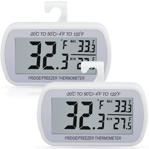 AEVETE digital fridge thermometer, front view, large LCD for quick readings.