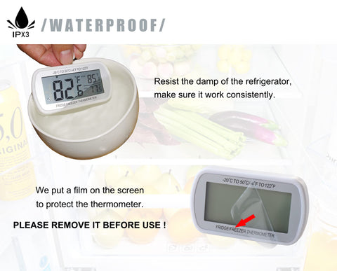 AEVETE thermometer with magnetic back and hanging hook for versatile placement.