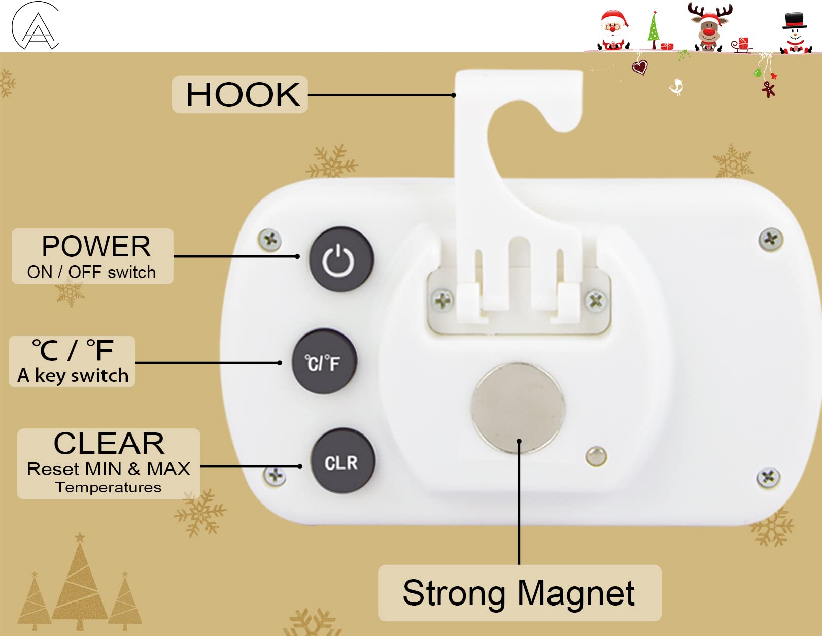 AEVETE max/min thermometer showing high and low temps for monitoring.