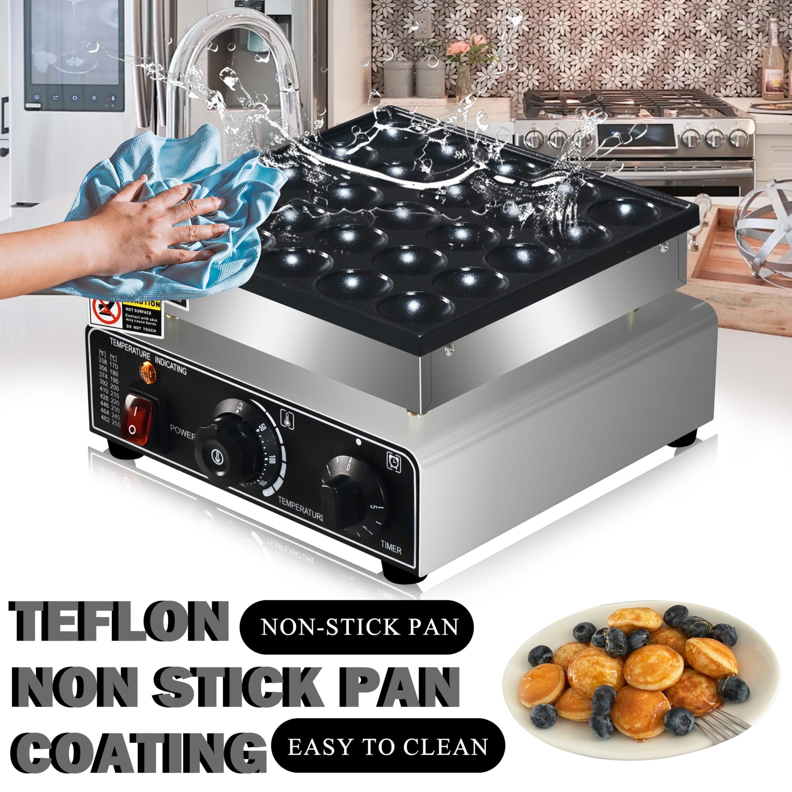 AEYDJXMER mini pancake baking area close-up reveals even browning surface.