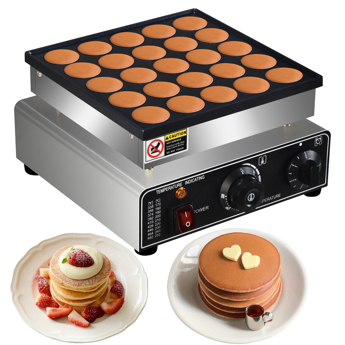 AEYDJXMER mini pancake maker front view shows sturdy stainless steel for heavy use.