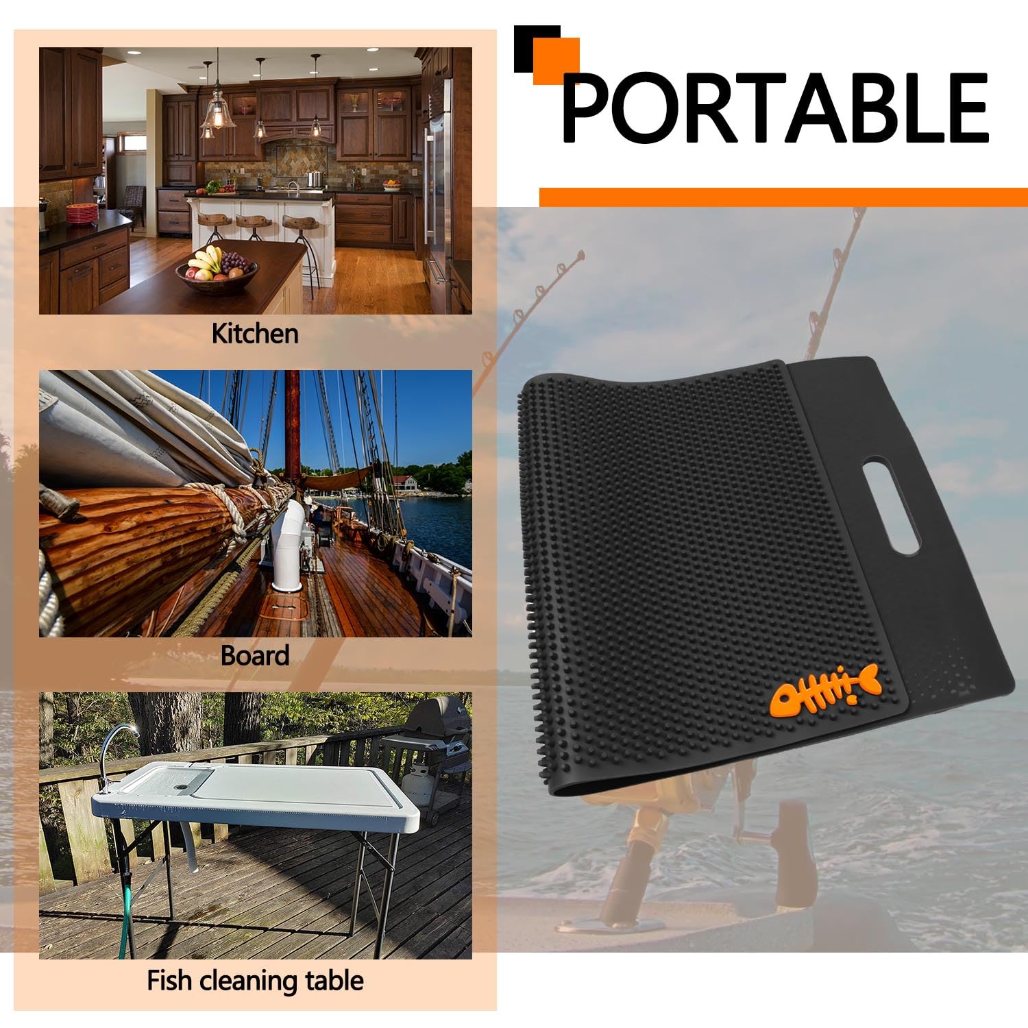 AFEISOL no-slip mat reduces mess during fish prep.