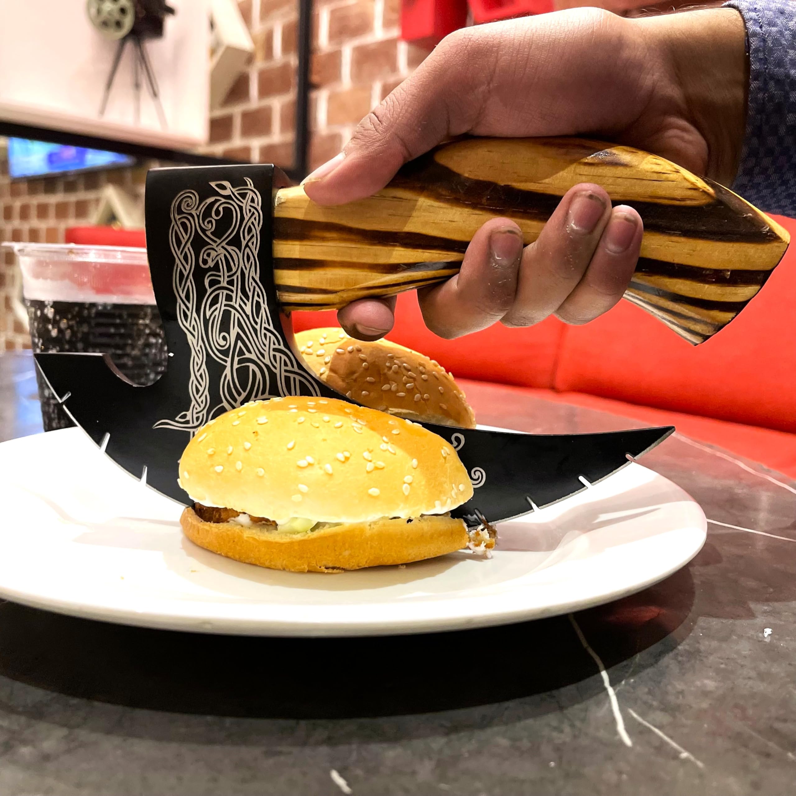 Gift-ready packaging of Afhzam Viking pizza cutter axe.