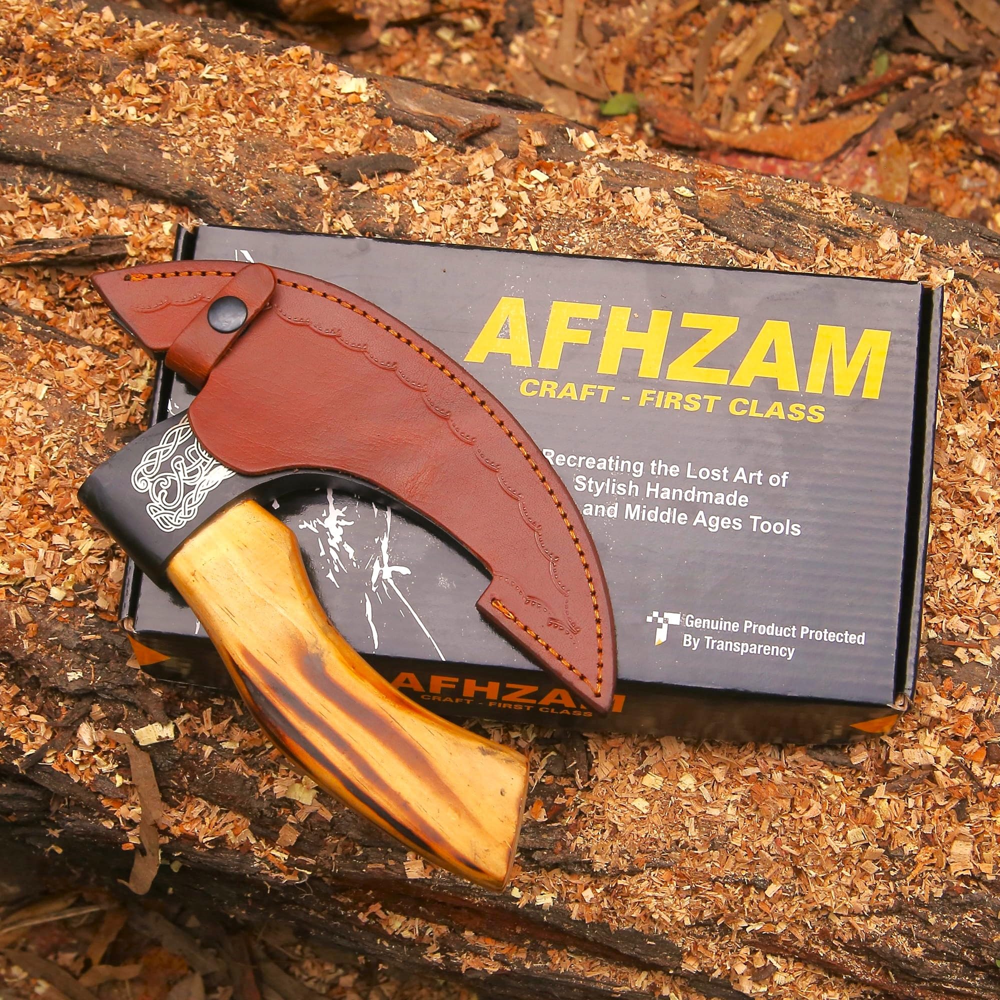 Afhzam pizza cutter axe shown as a conversation-starting gift.