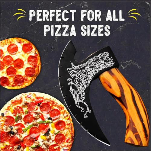 Afhzam pizza cutter axe in action slicing a pizza.