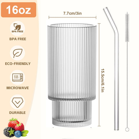 AFINSEA reusable glass straws with ribbed cups for cocktails