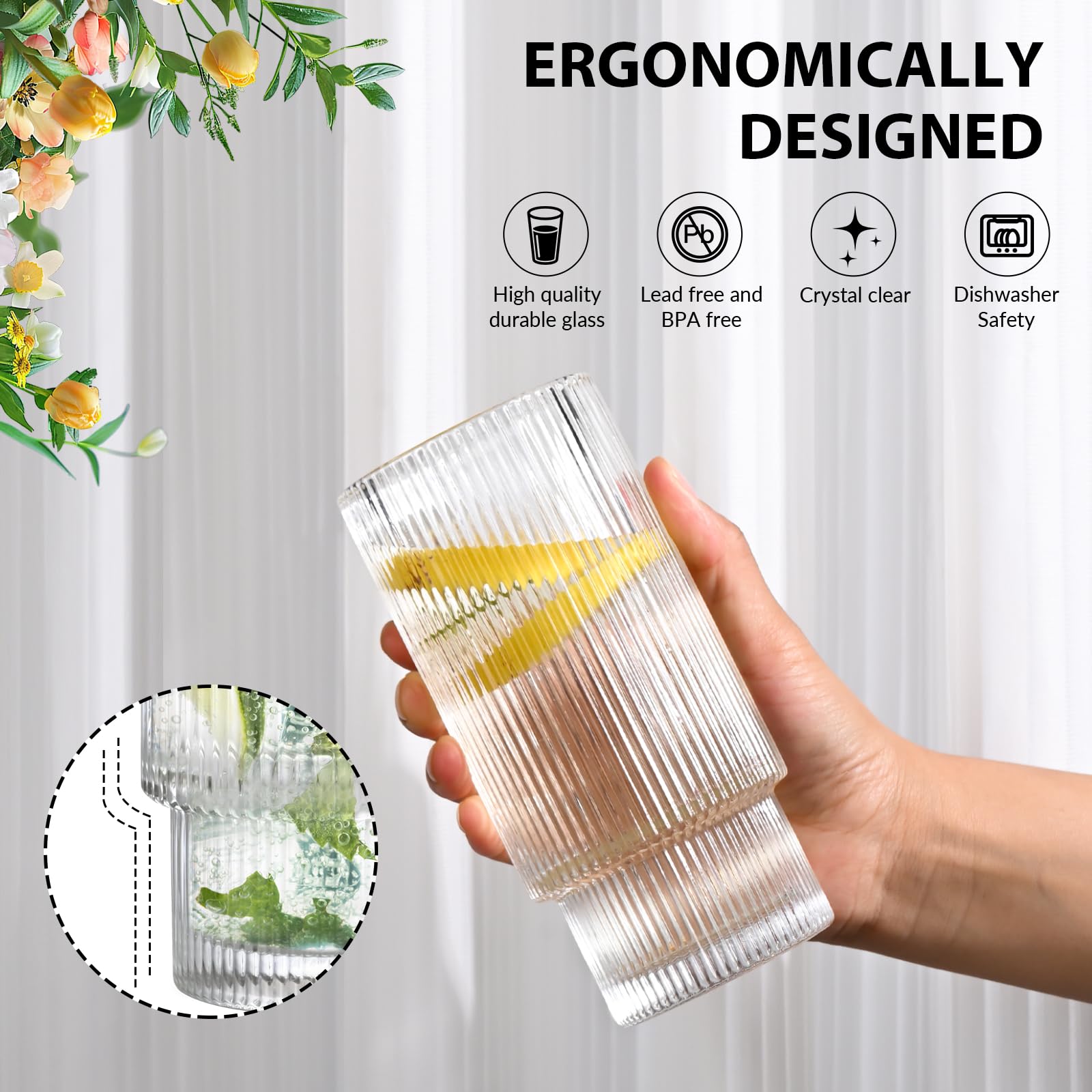 AFINSEA stackable ribbed cups saving kitchen space