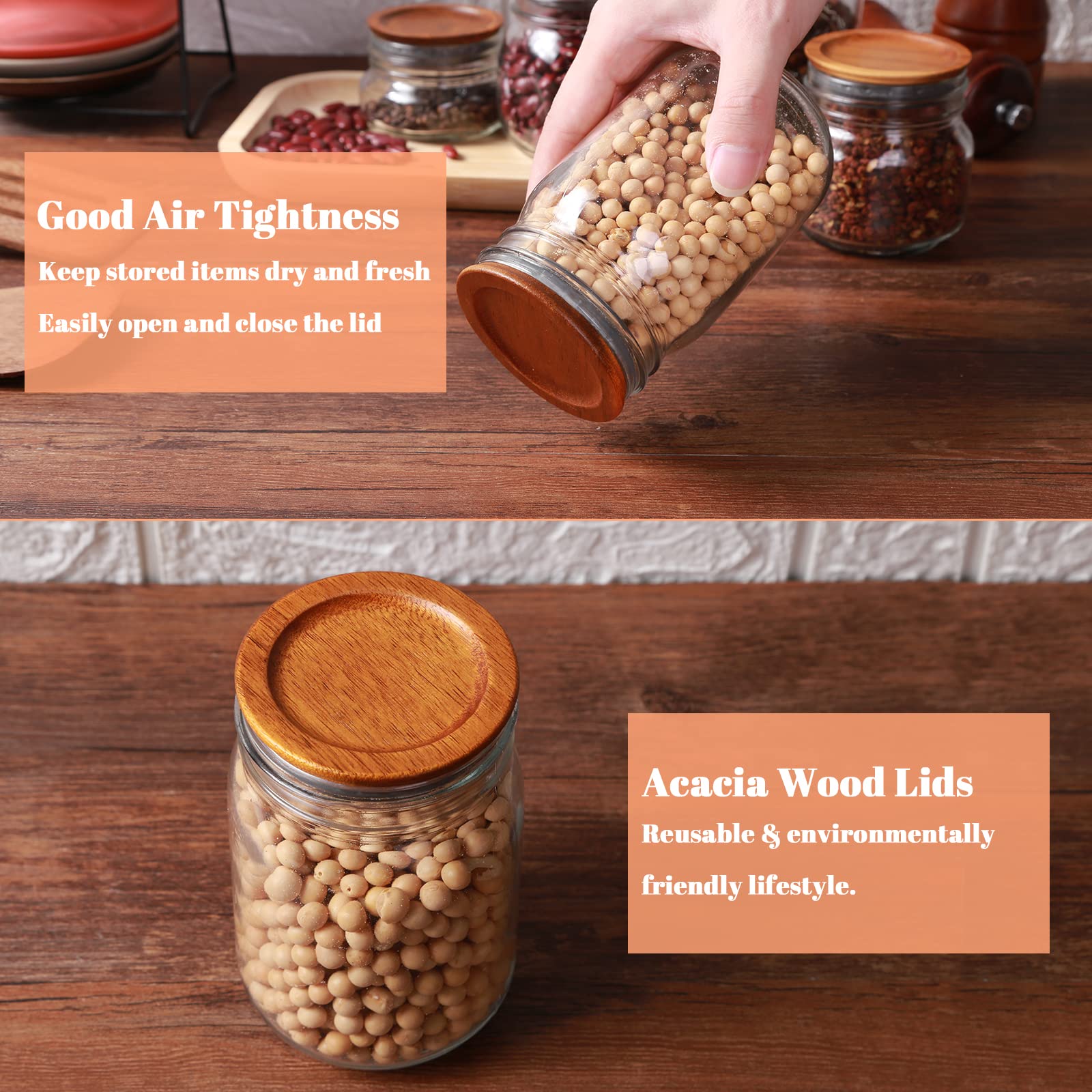 AFOROEOA dishwasher-safe acacia lids for easy cleaning.