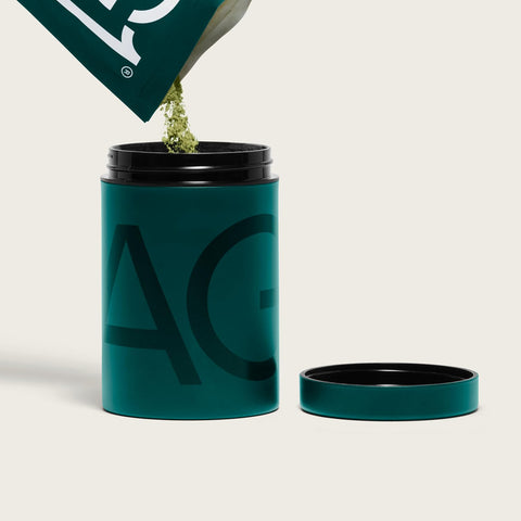 AG1 canister wide-mouth opening eases scooping and refilling