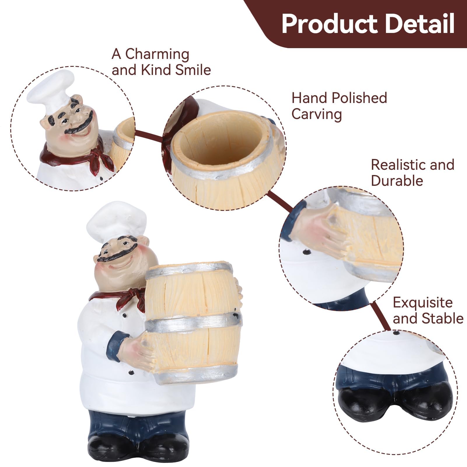 Agatige detailed chef hat and scarf accent kitchen decor with charm.