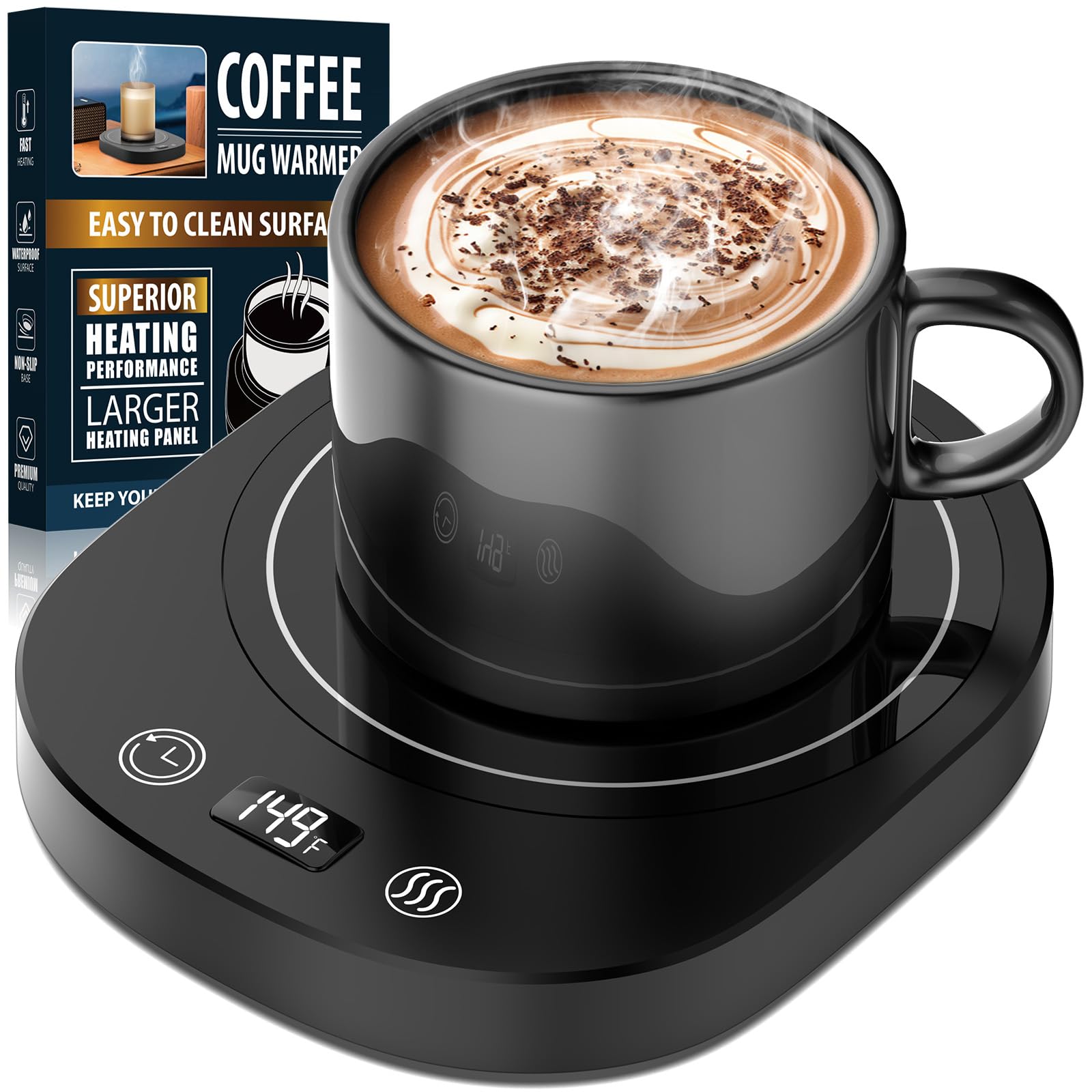 Agedbaby fast-heating mug warmer with LED display for easy temperature monitoring.