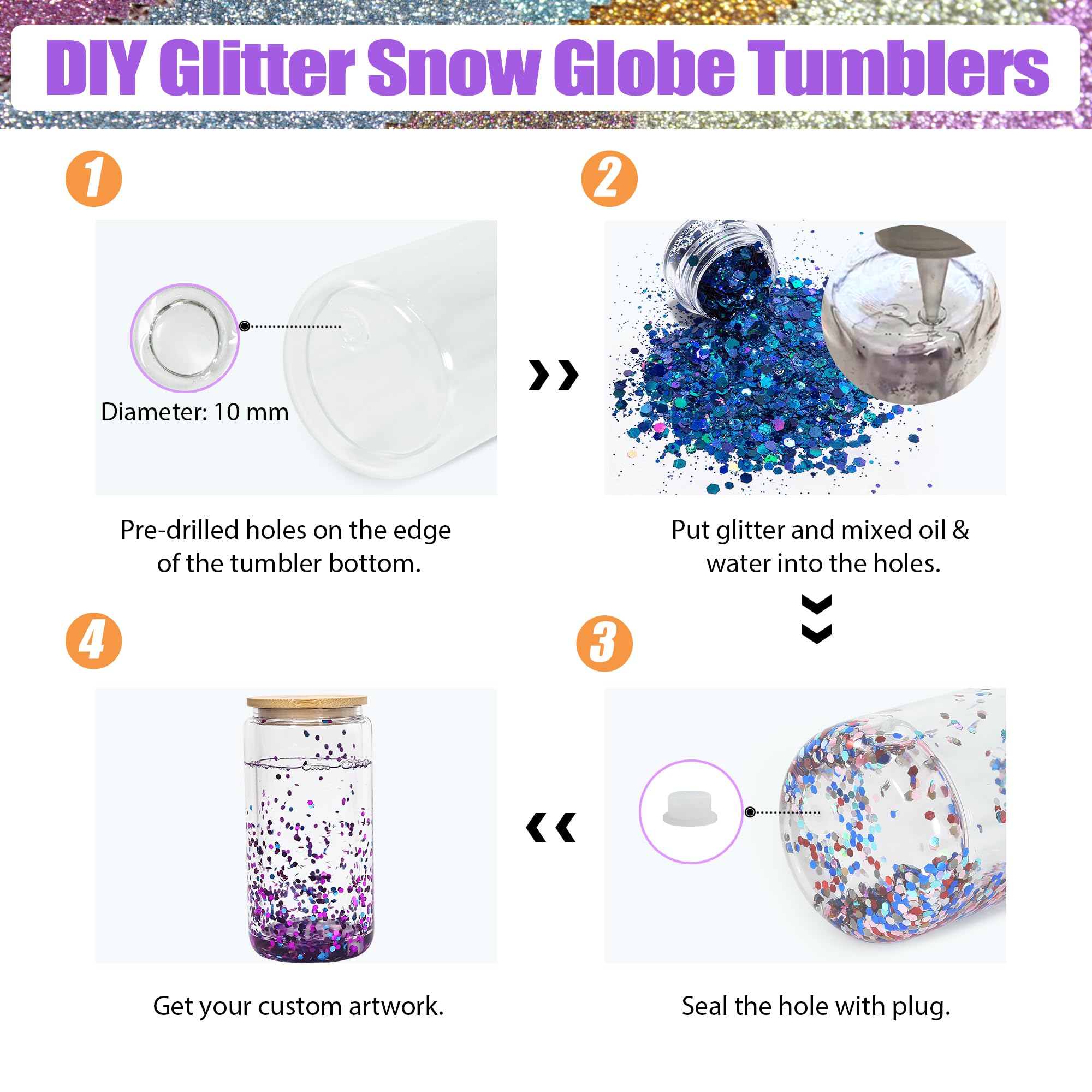 AGH Snow Globe Tumbler pre-drilled hole enables easy glitter filling and sealing.