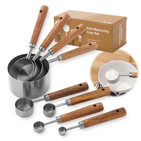 AGIgear measuring cups and spoons with wood handles for ergonomic use