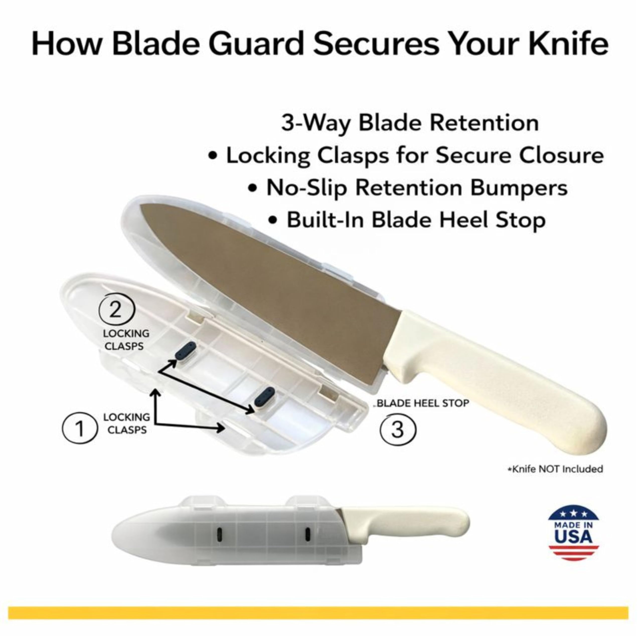 Agilux Blade Guard transparent design keeps knife visible while edge protected.