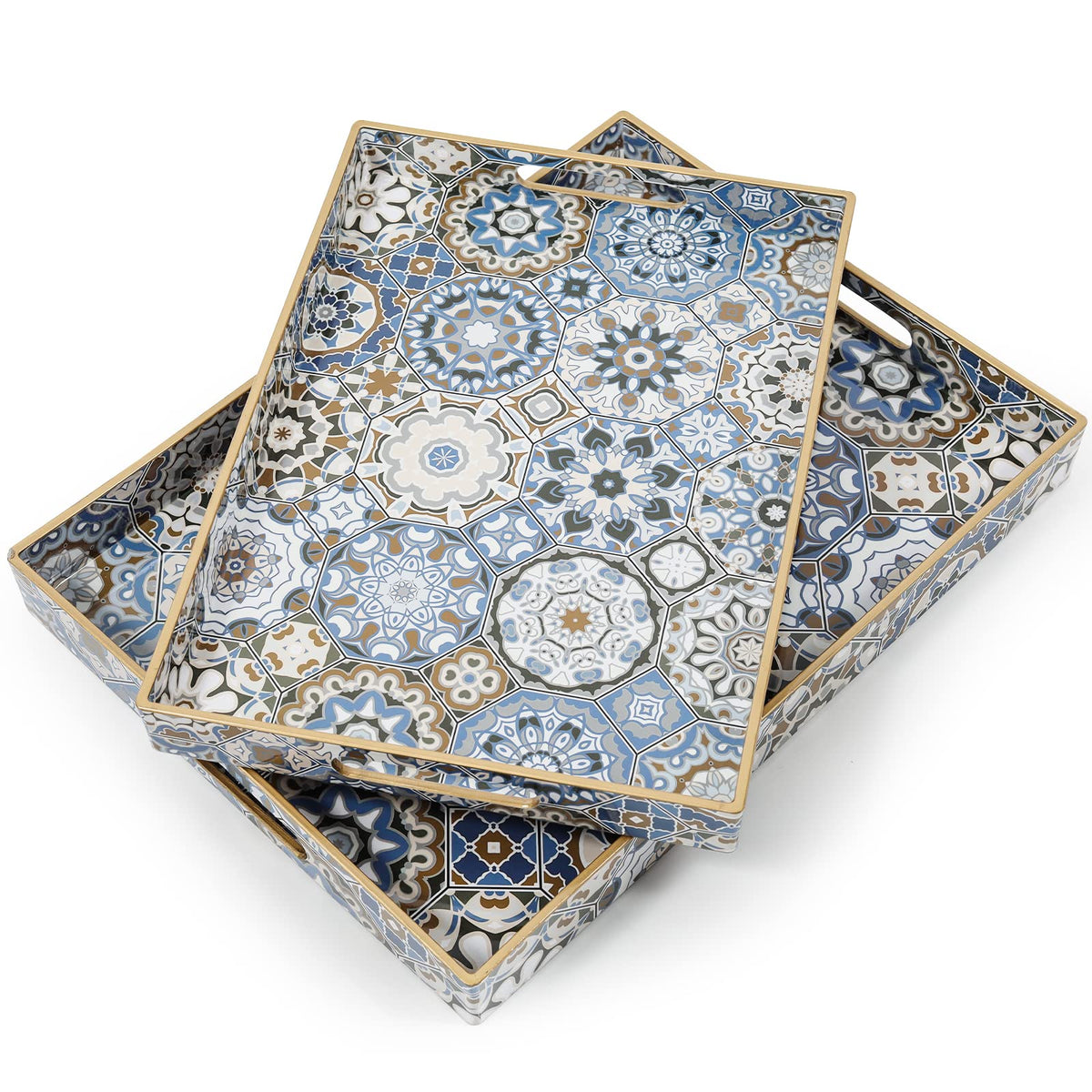 AGIOTA bohemian serving tray in blue with large size for stylish dining on coffee tables.