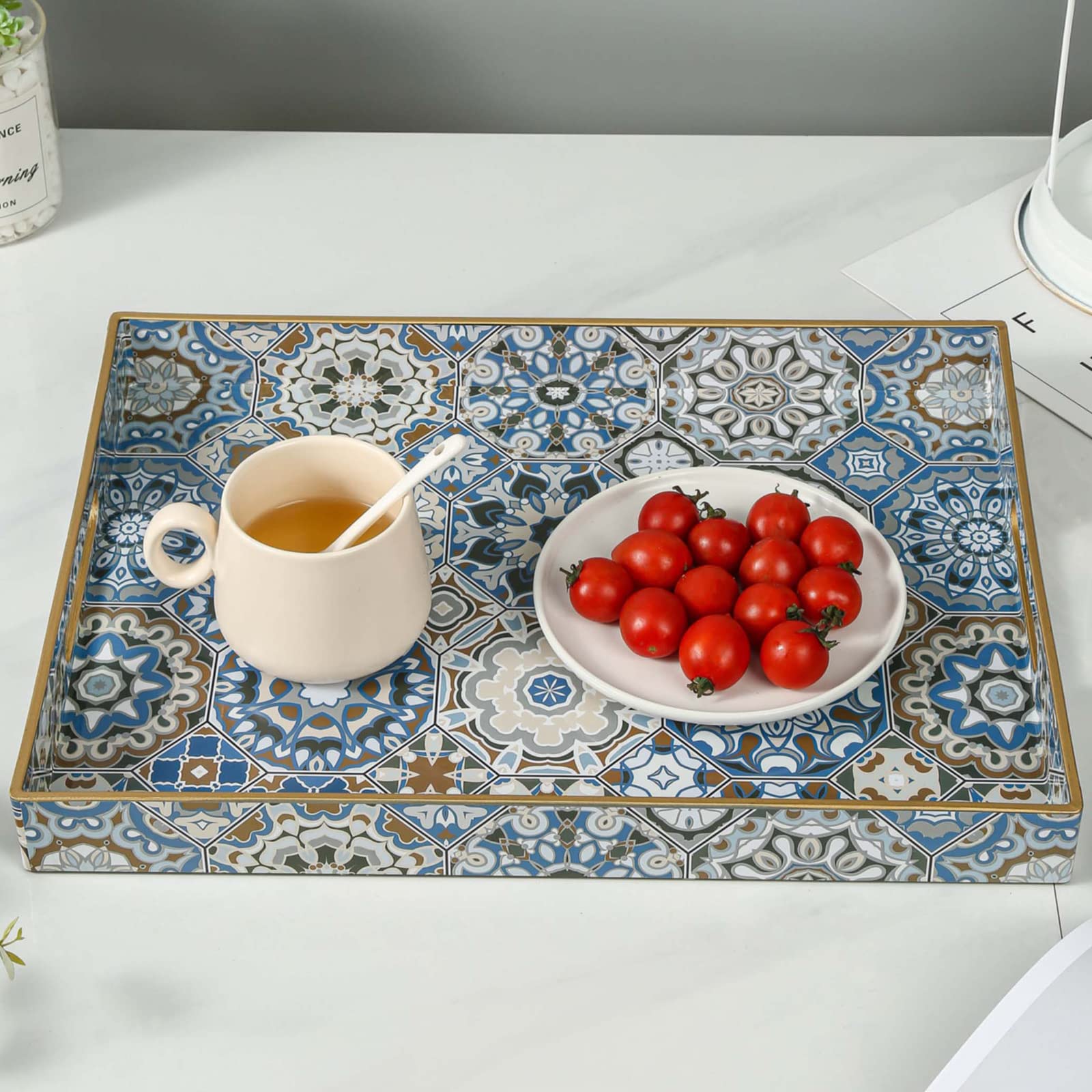 AGIOTA Boho serving tray with modern design enhances living room displays.