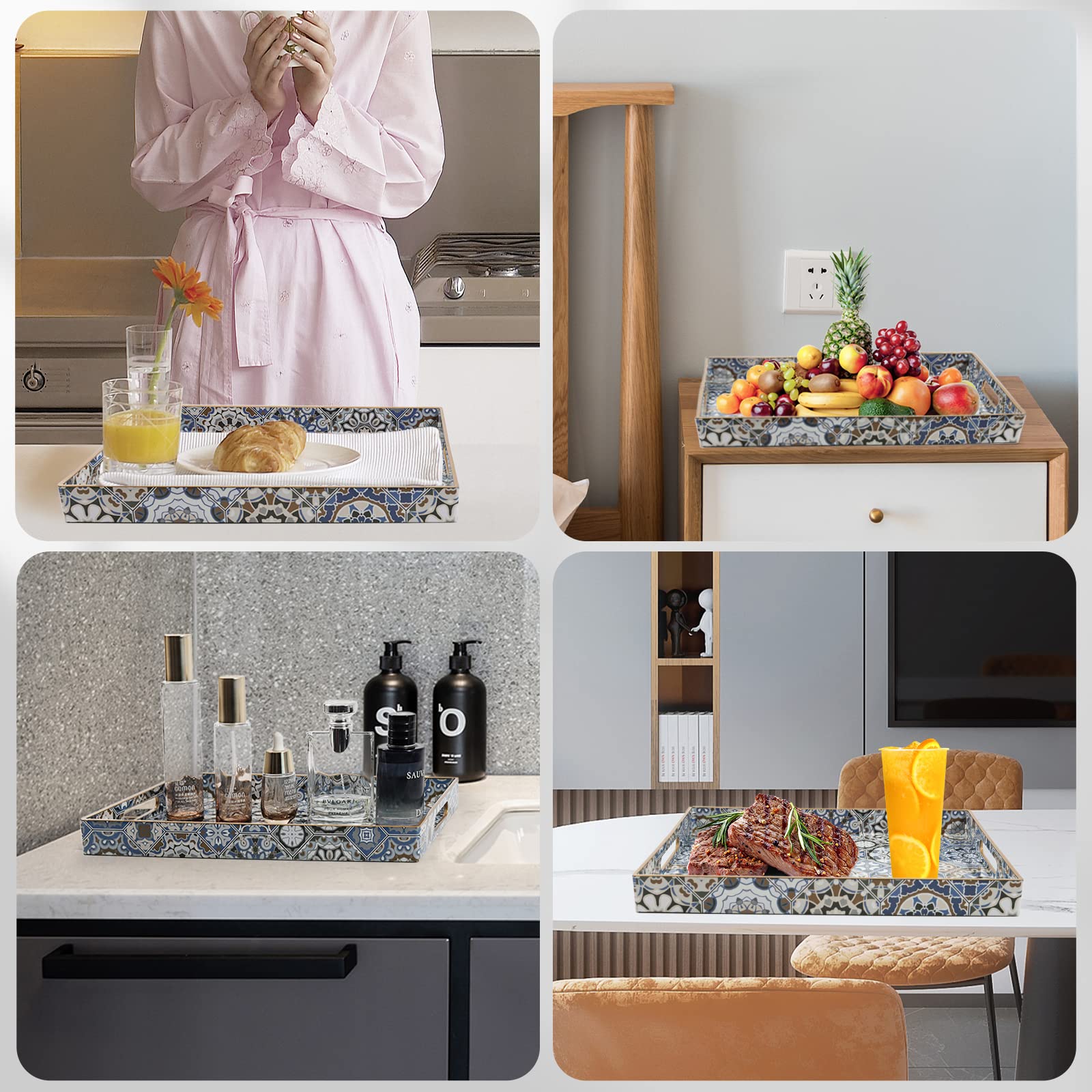 AGIOTA packaged blue serving trays with boxes included for gift-ready delivery.