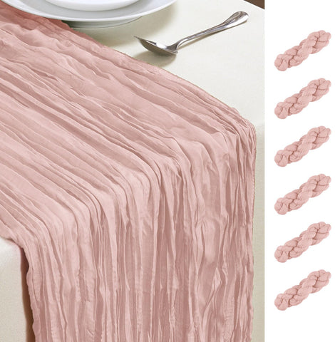 AGIRL 6-pack dusty pink cheesecloth table runner creates a romantic wedding backdrop.
