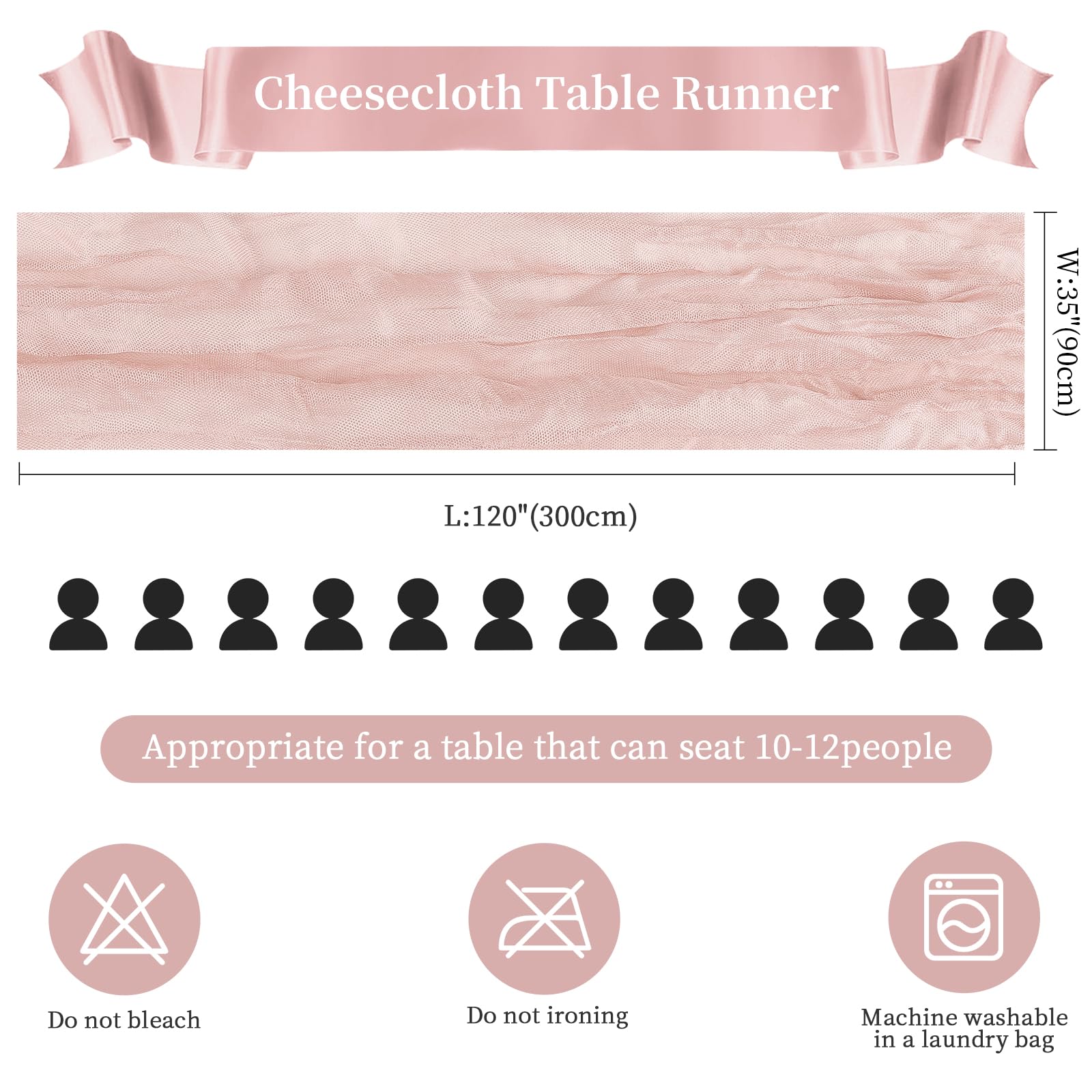 AGIRL dusty pink cheesecloth table runner edge detail showing refined stitching.