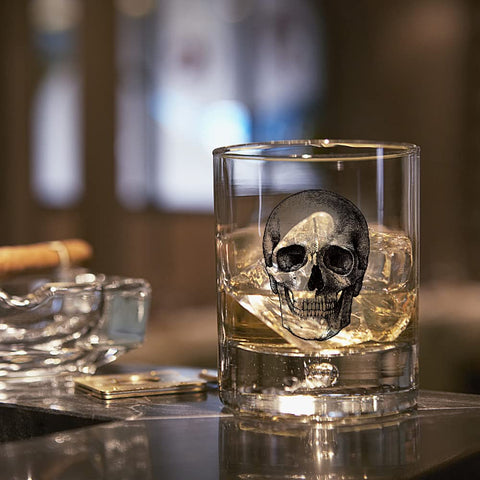 AGMDESIGN Skeleton Skull Whiskey Glass with hand-wash care note
