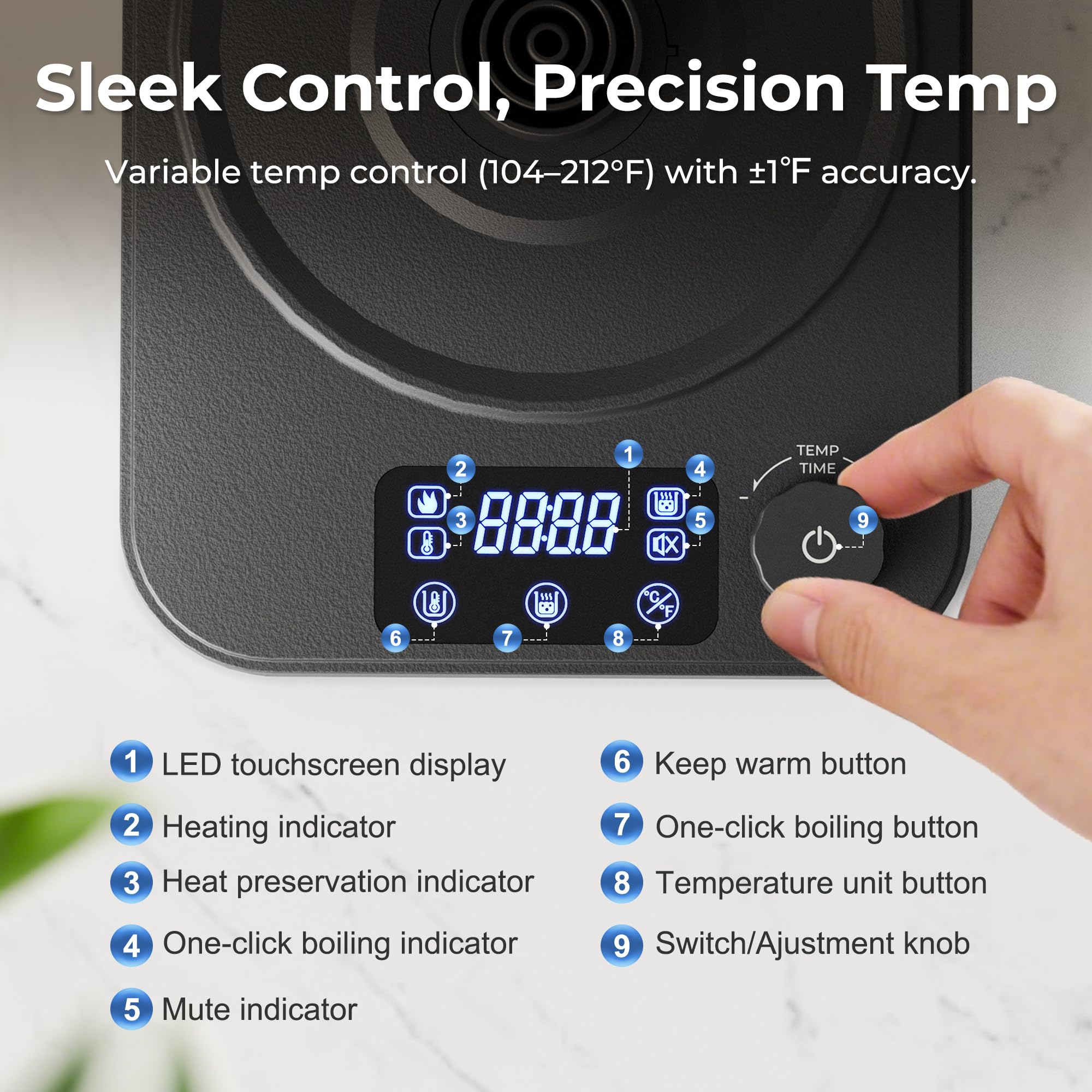 AGORVIO Gooseneck Kettle digital display shows target temperature clearly