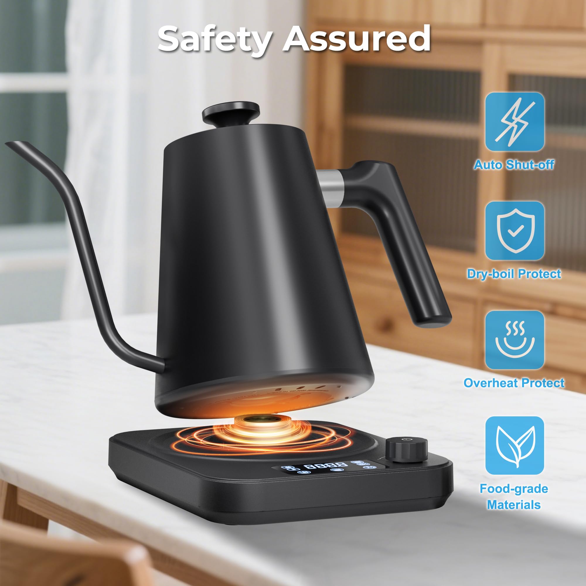 AGORVIO Gooseneck Kettle 1200W boil power for fast heating