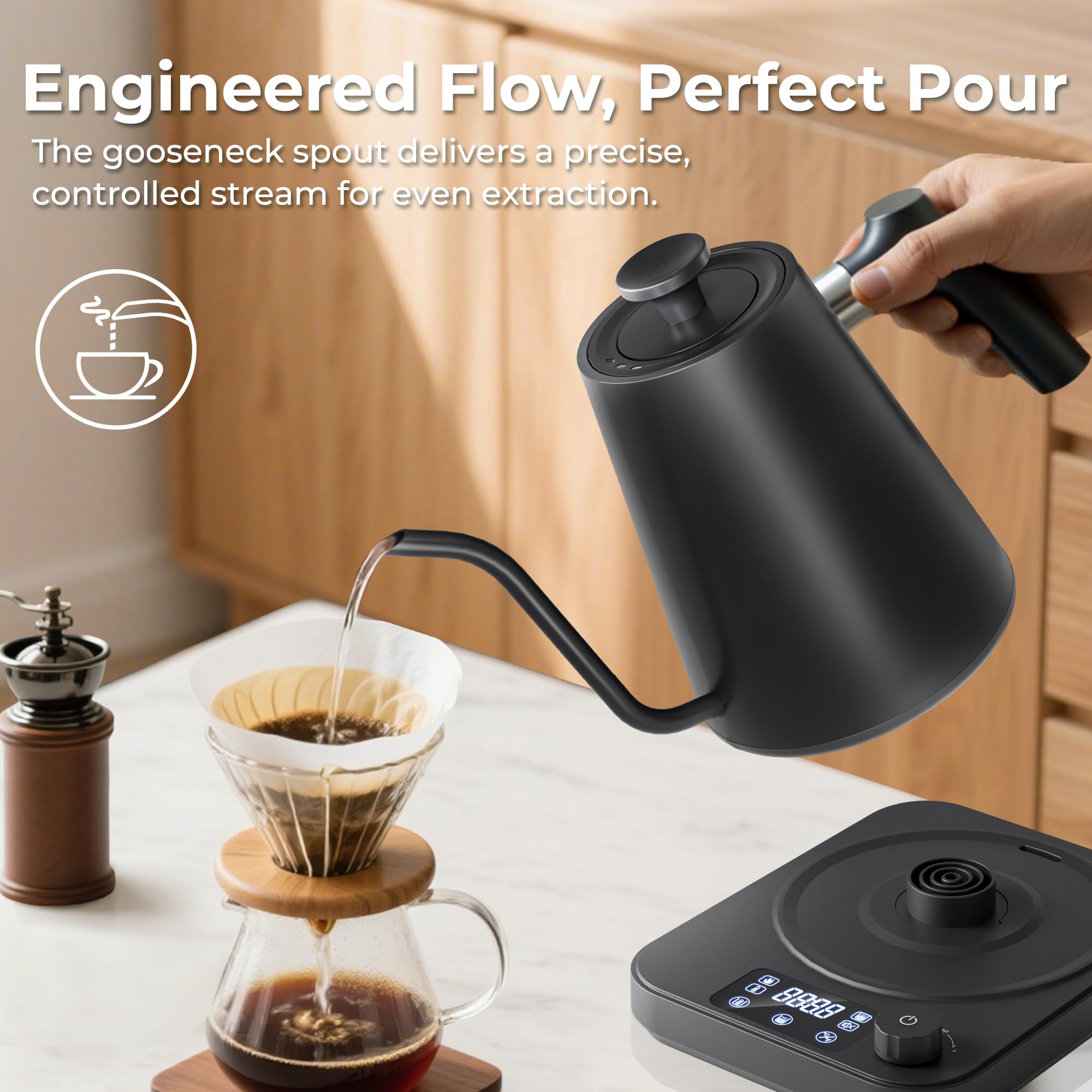 AGORVIO Gooseneck Kettle keeps water warm for ready brews up to 24 hours