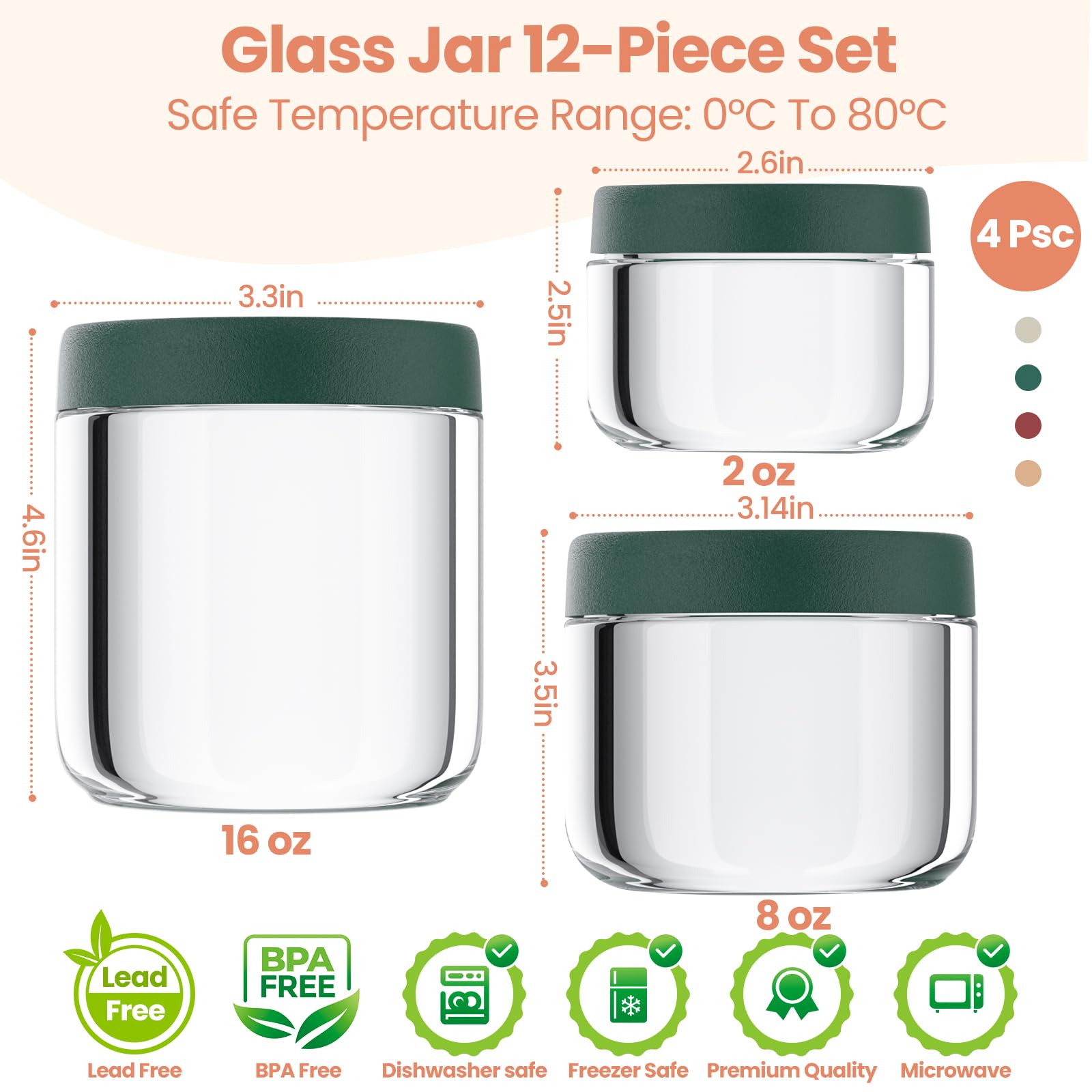 Agotglmi glass jar 8oz wide-mouth with airtight lid for on-the-go snacks