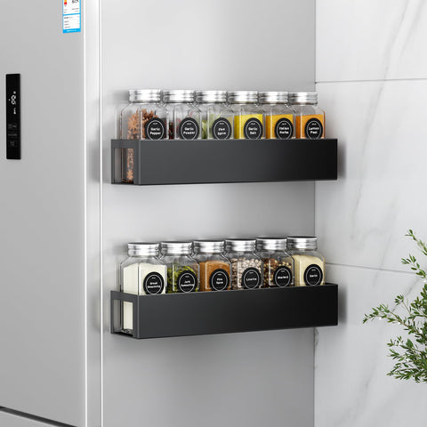 Agotglmi magnetic spice rack 2-pack mounted on fridge for organized kitchen space