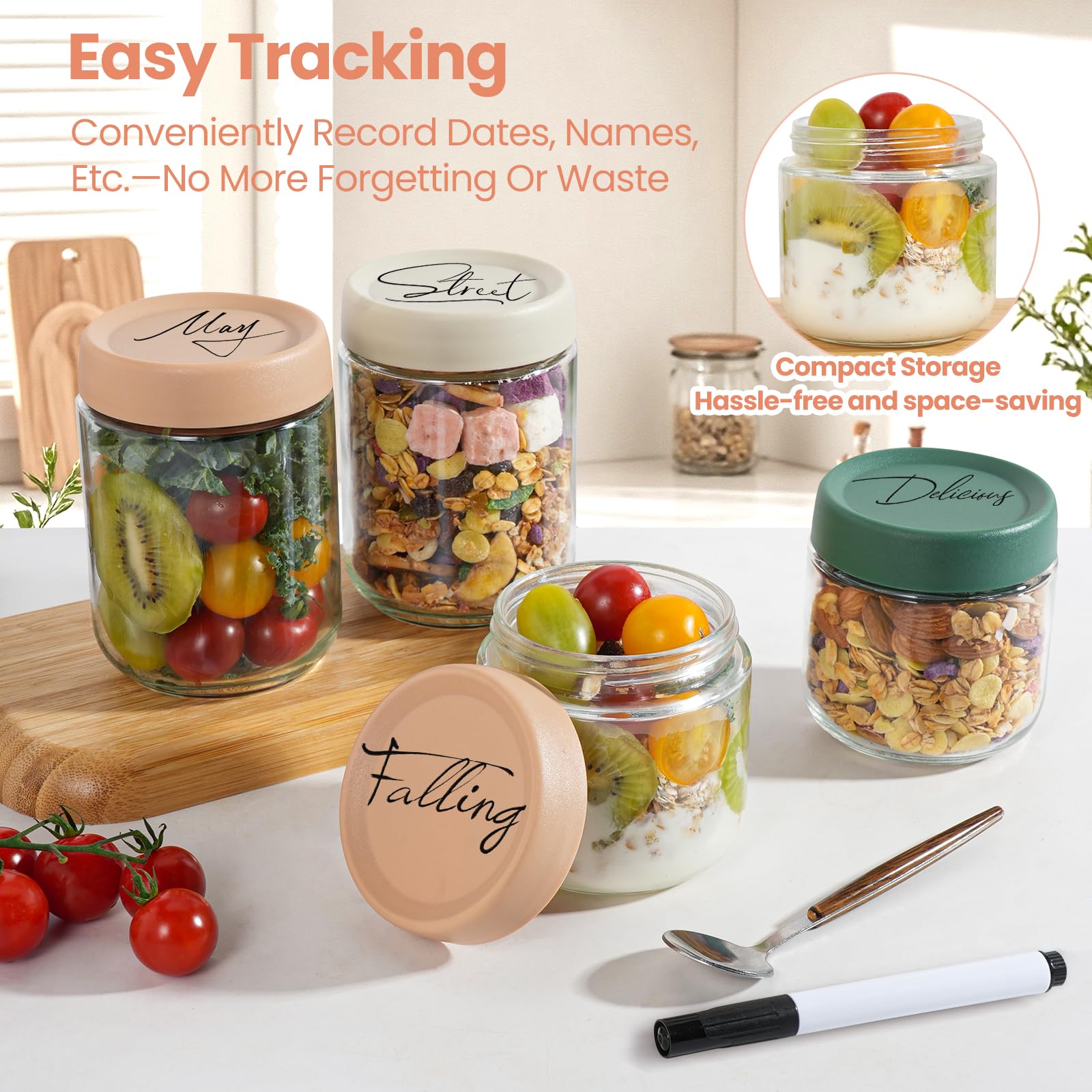 Agotglmi stackable glass jars with recessed tops save fridge space