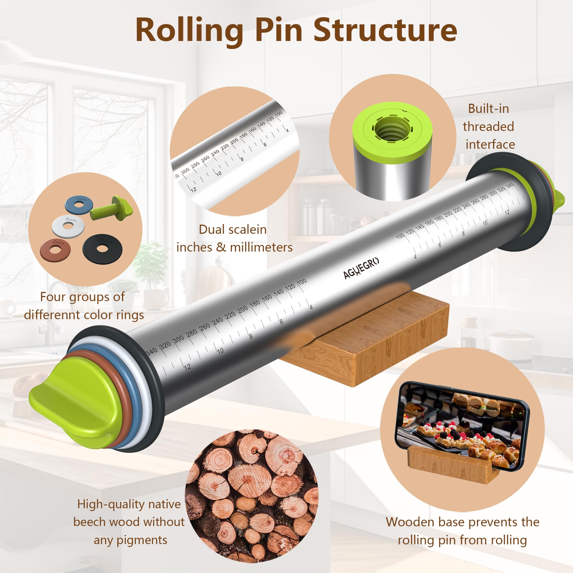 Aguegro rolling pin used for pizza dough and even crusts