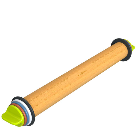 Aguegro rolling pin with a 13.6-inch wooden body and rings for consistent dough thickness