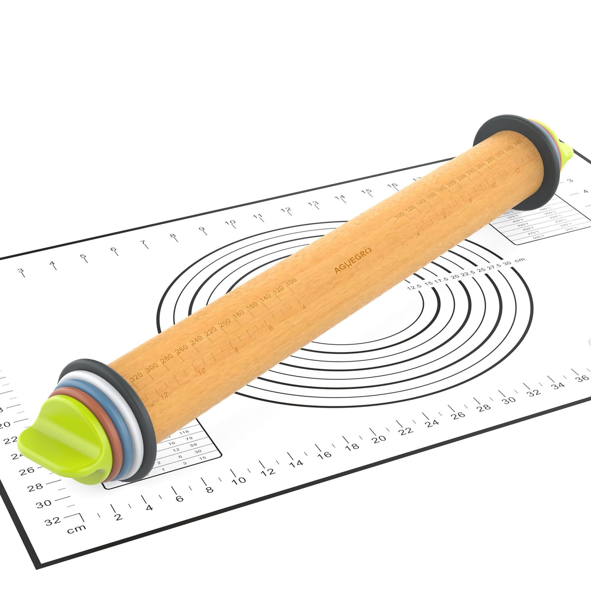 Aguegro rolling pin with adjustable rings for precise dough thickness.