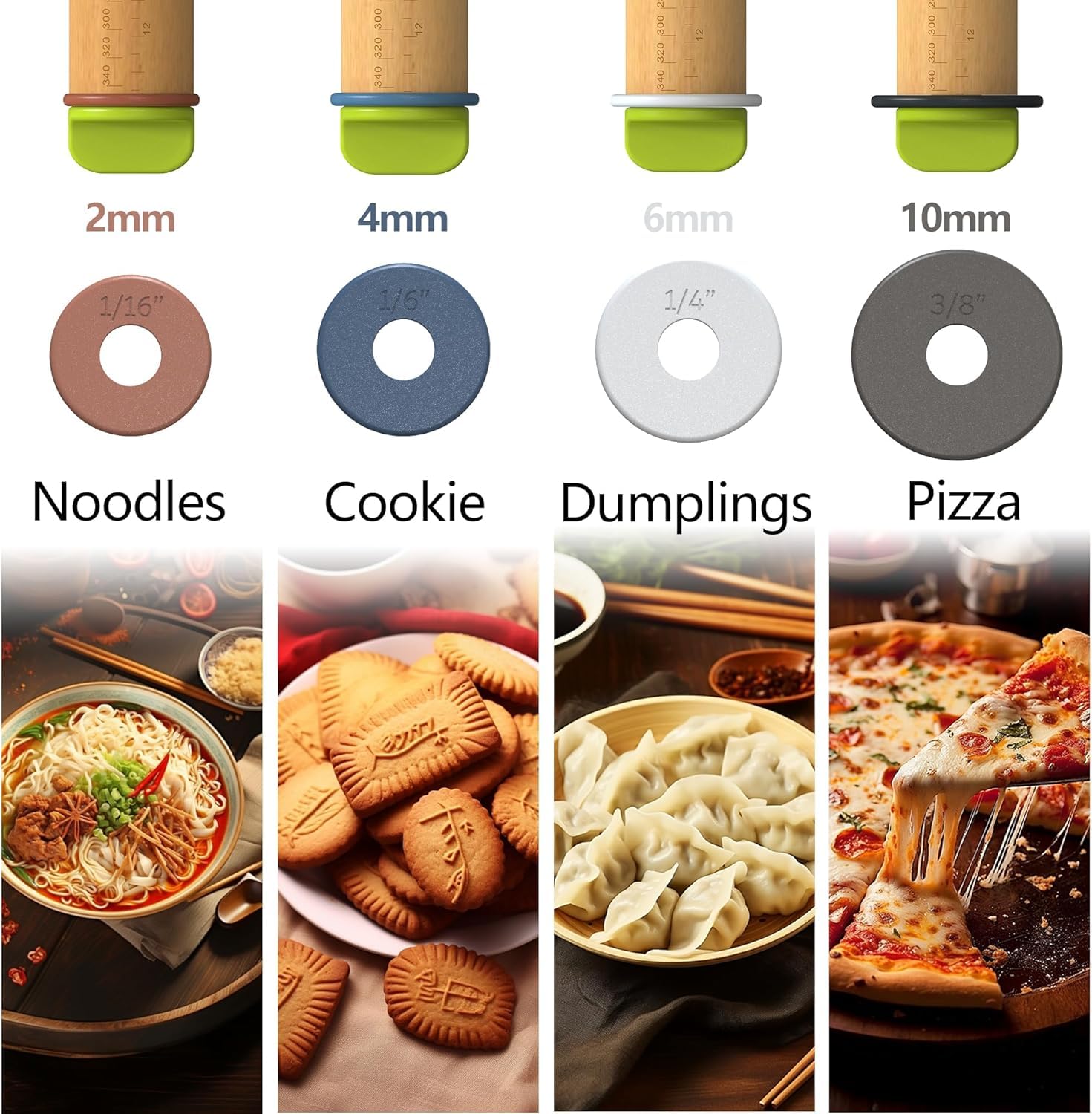 Aguegro rolling pin ring 1-16 for ultra-thin dough applications.