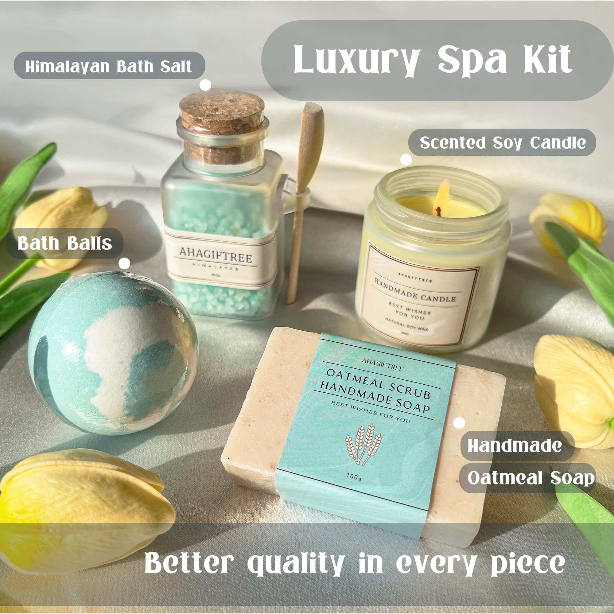 AHAGIFTREE cerulean spa set with bath salts and candle for relaxation