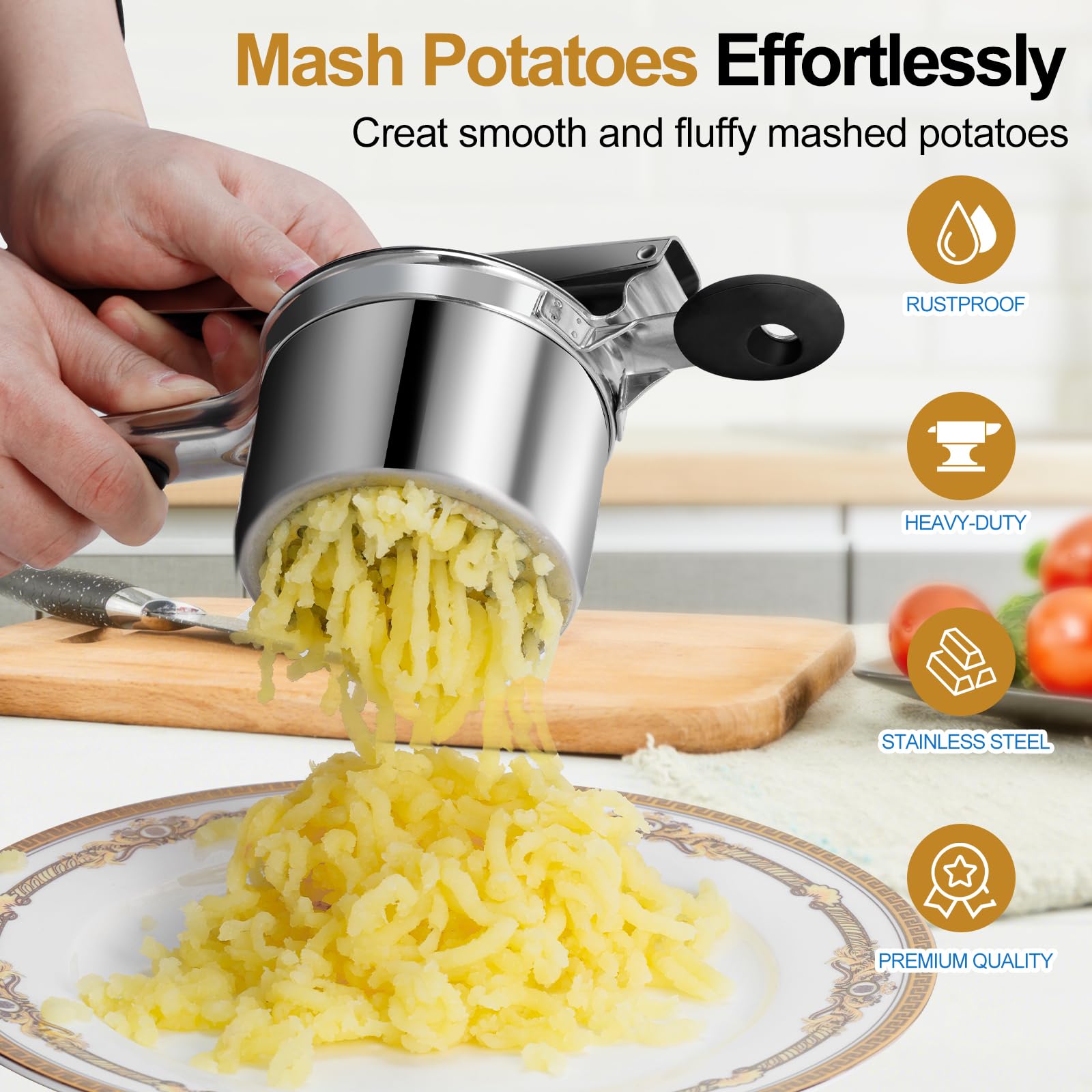AHFLRITO ergonomic handle provides comfortable leverage during mashing