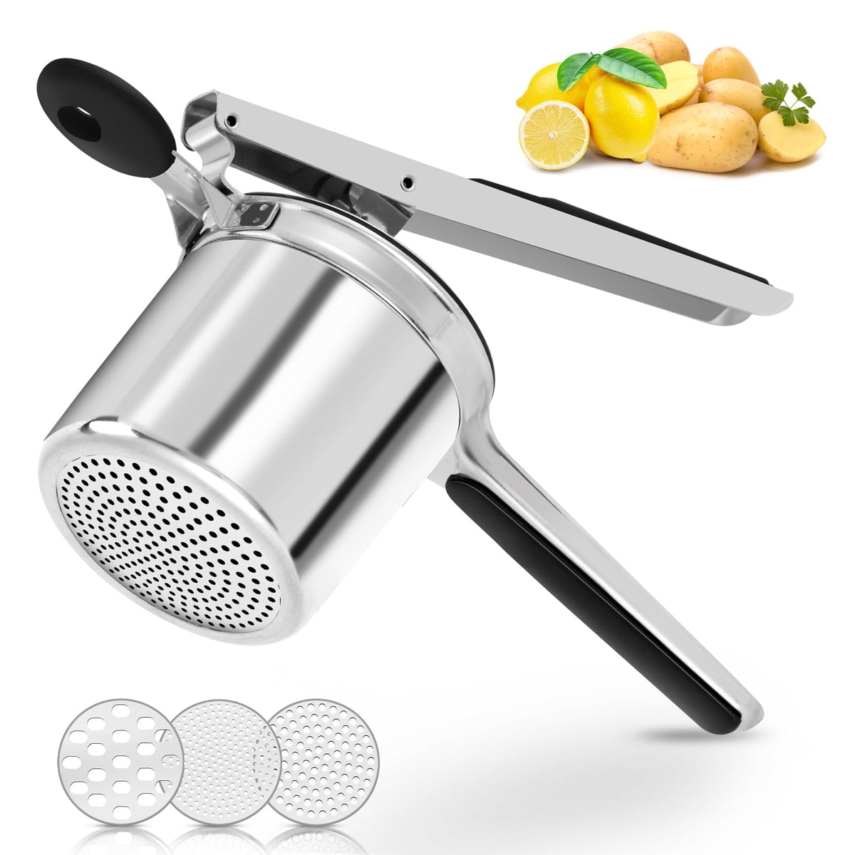 AHFLRITO potato ricer in action with a smooth press for fluffy mash