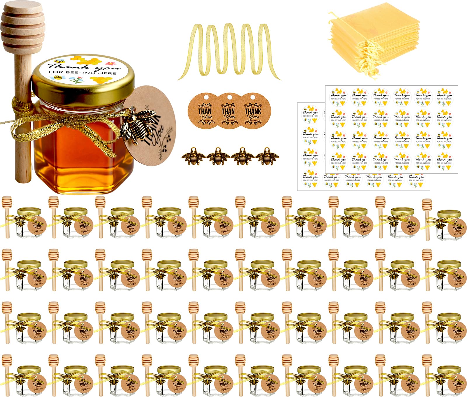 Ahhute honey pot mini jar with dipper for elegant wedding and baby shower favors.