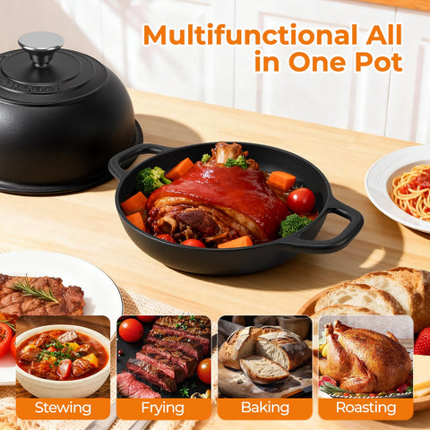 AHJ 5QT Dutch Oven serves multiple roles from stew pot to searing pan.