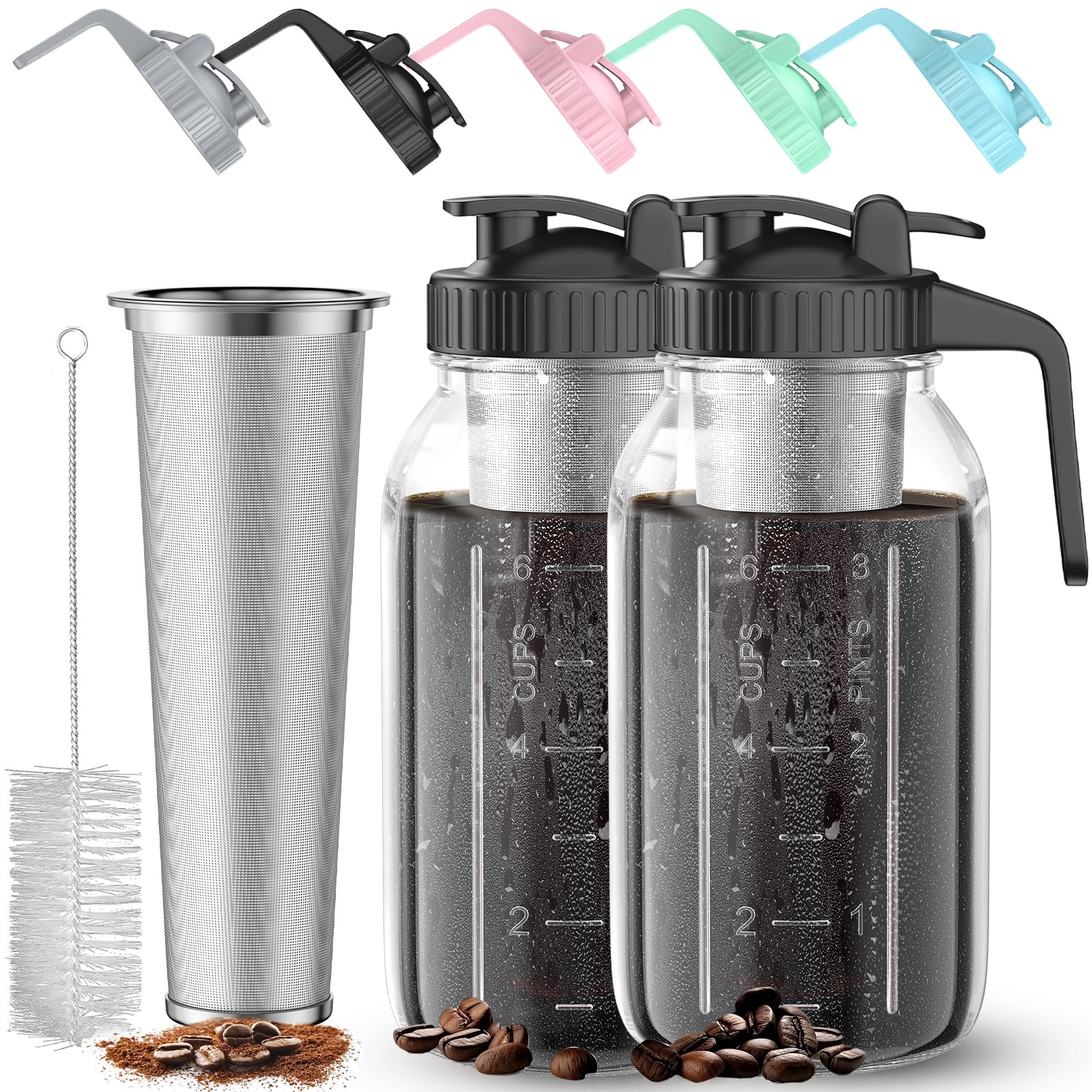 AHOMSEL 2-pack cold brew jars with handles for easy fridge storage and pouring.
