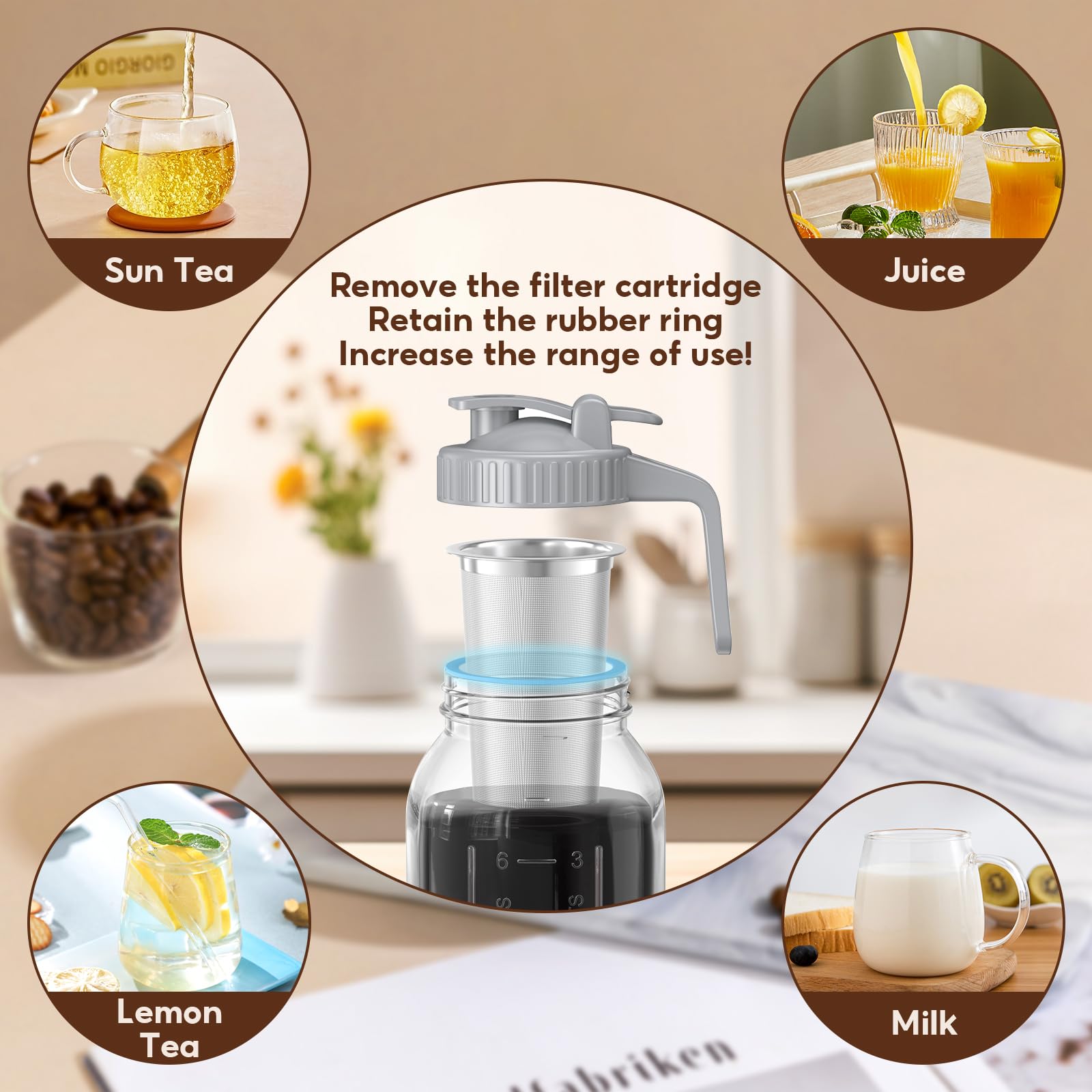 AHOMSEL multipurpose jar for iced tea, lemonade, and coffee beans.