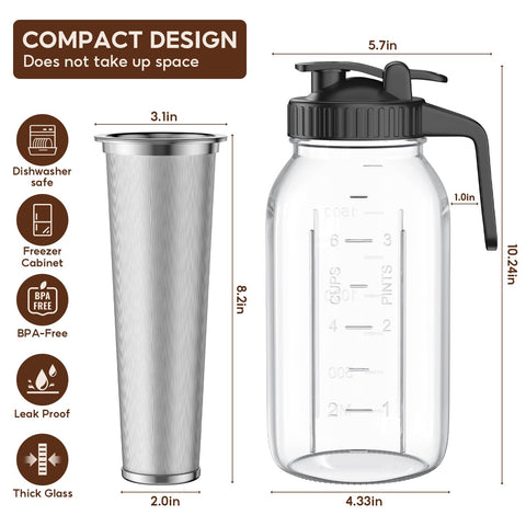 AHOMSEL thick glass jar with BPA-free lid ready for iced coffee and tea.