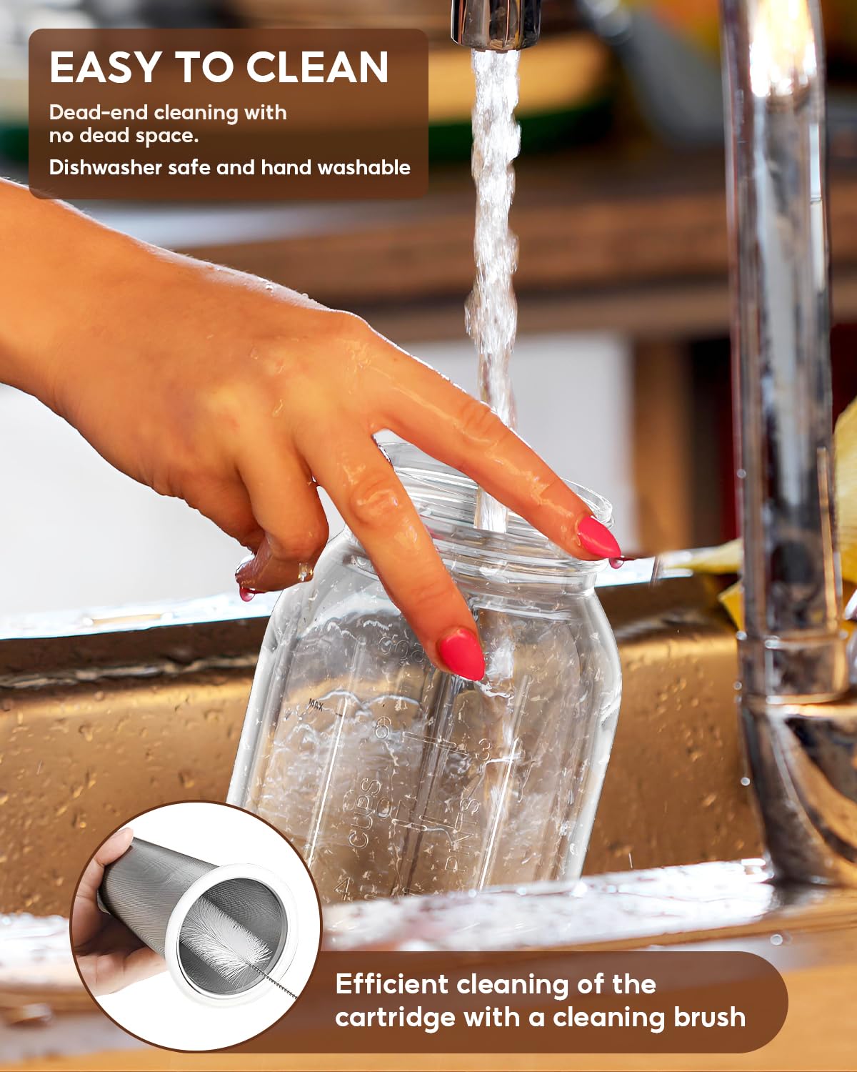 AHOMSEL wide-mouth design for easy cleaning and quick coffee steeping.