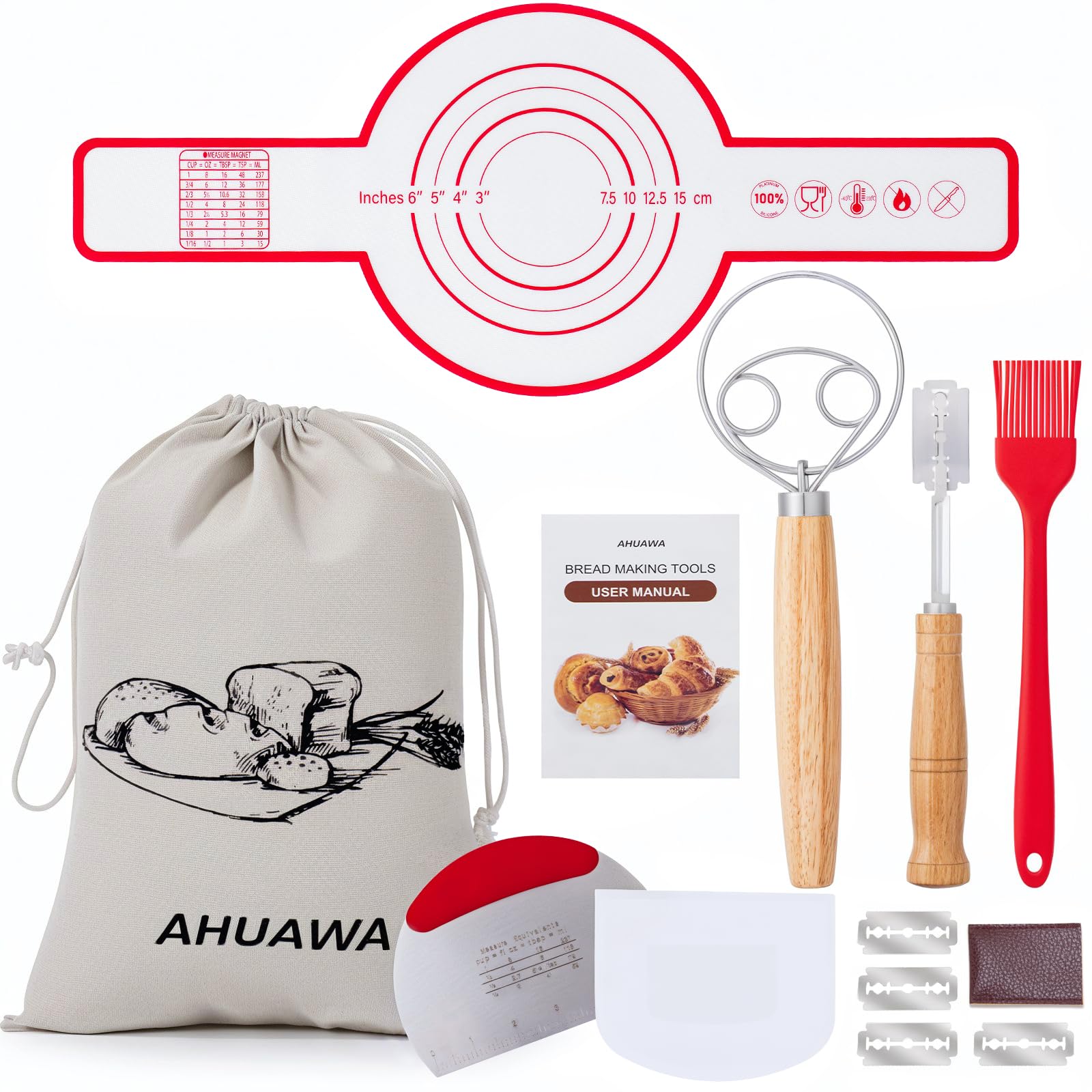 AHUAWA bread tools with Danish dough whisk set for quick, even mixing.
