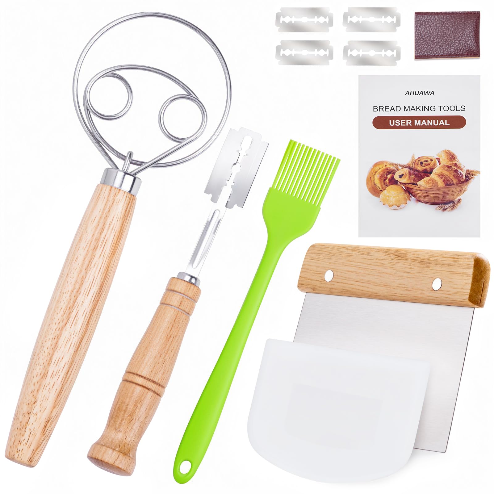 AHUAWA Danish dough whisk with four-ring design for efficient mixing in bread making
