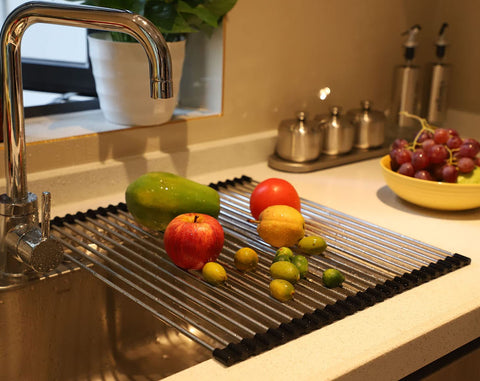 Ahyuan foldable roll-up rack shown in compact storage after use.