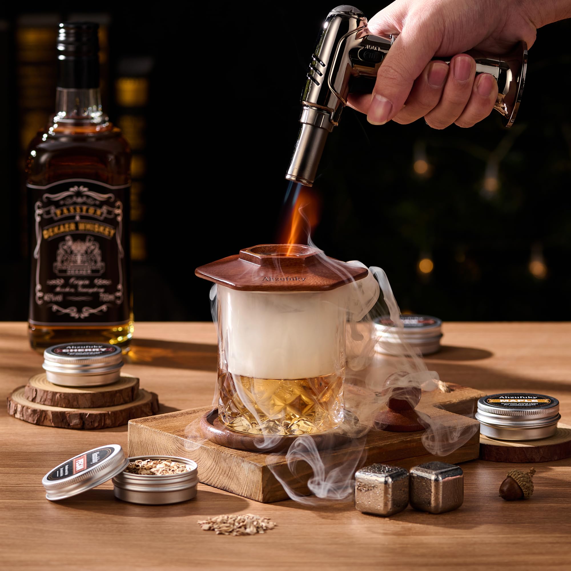 Ahzufuky cherry oak chips create whiskey-deepening aroma and smooth finish.